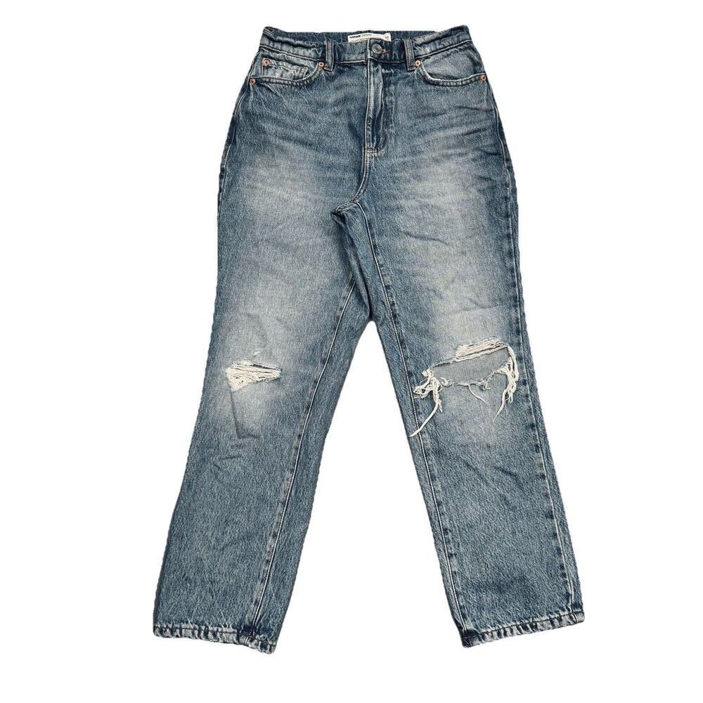 Garage Vintage Straight Jeans 3 (26x26) Blue Distressed High Rise Cotton Denim